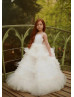 White Tulle Ruffled Fairytale Flower Girl Dress